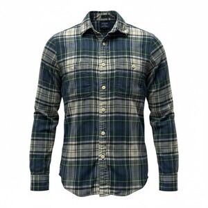 J. Crew Flannel Blue Green Plaid Slim‎ Fit Men's XS Outdoors Lumberjack Preppy
